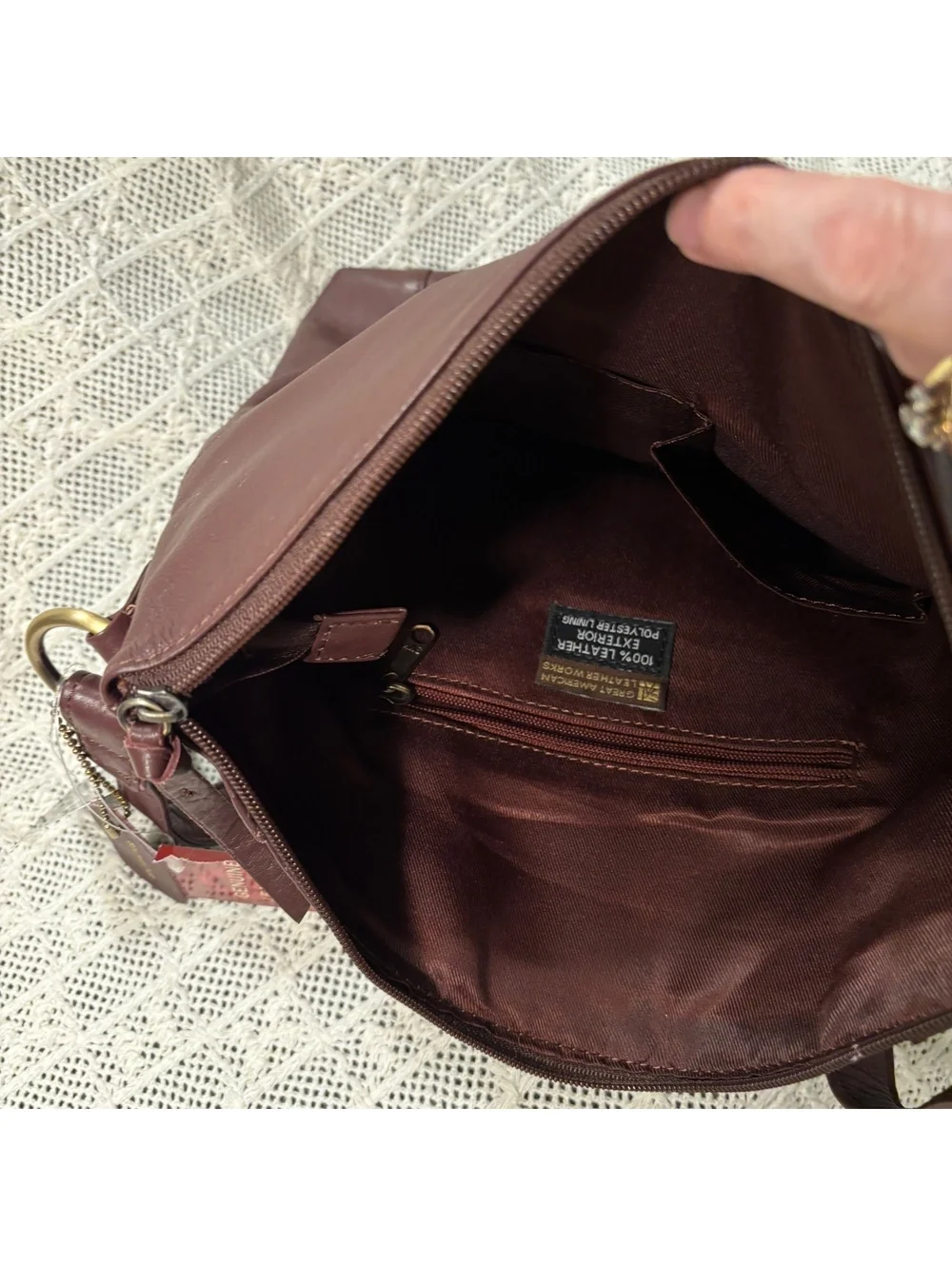NWT Leather Burgundy Crossbody Bag with Adjustable Strap Plus Size Friendly